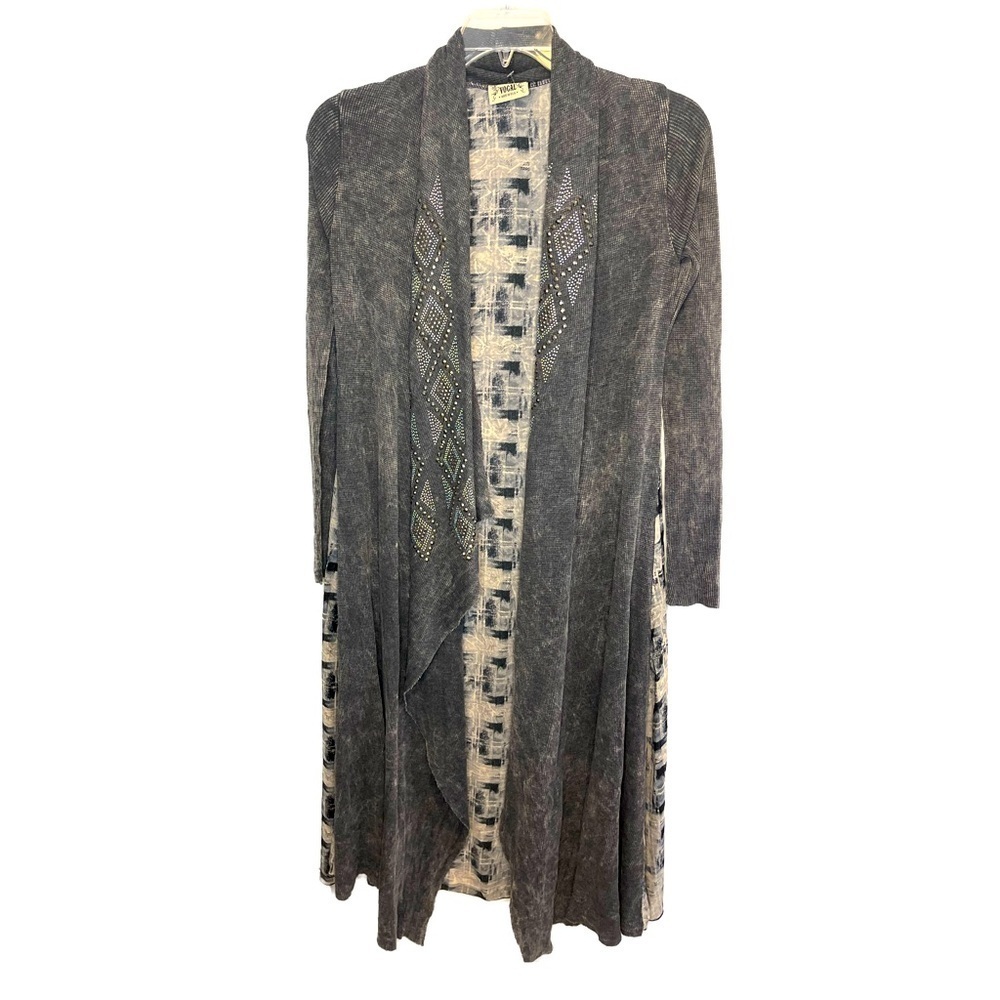 VOCAL CARDIGAN DUSTER Stone Wash Rhinestone Mixed Media Western Country Sz S